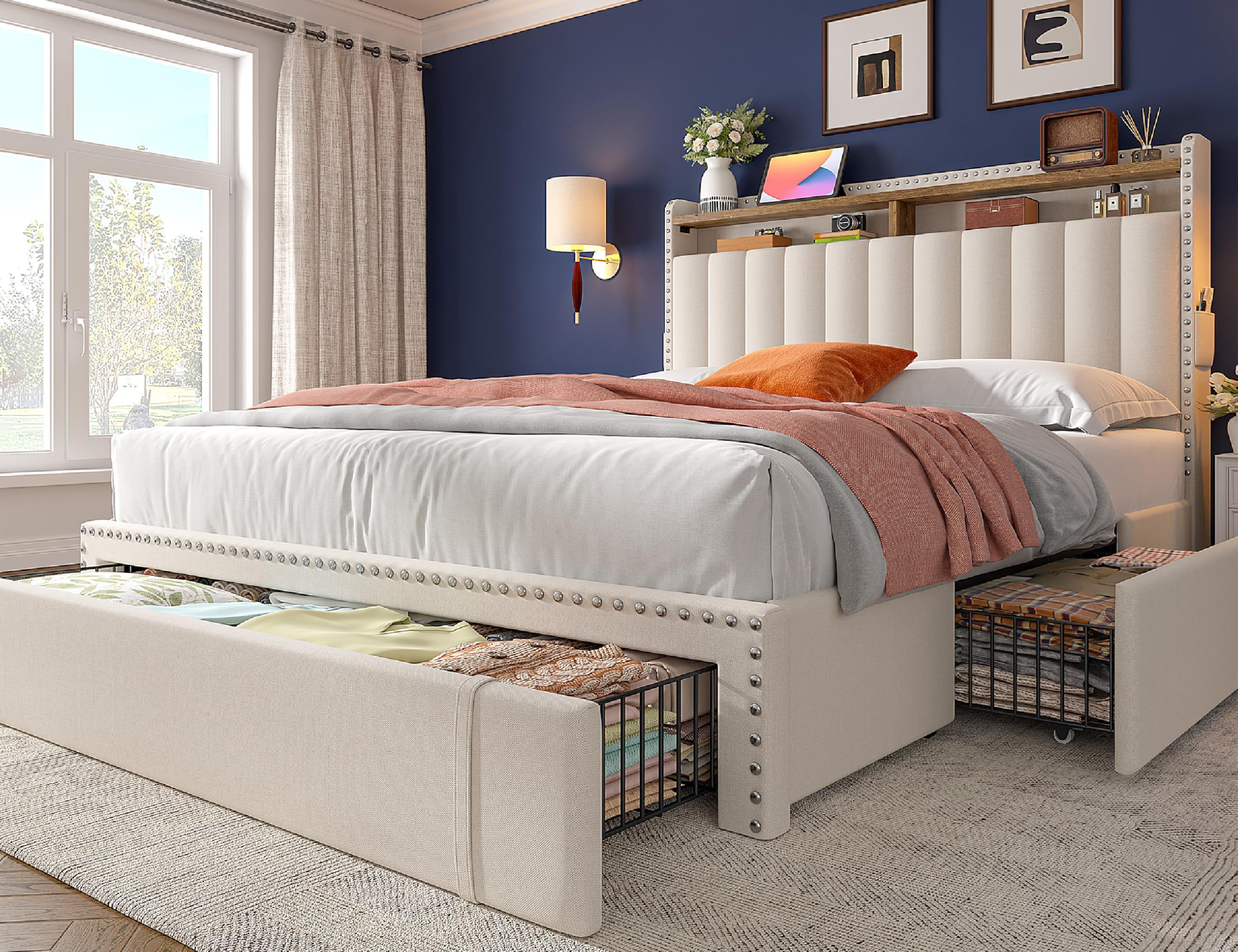 ベッドフレーム 160cm bed frame with drawers Amazon.com: Full Size Bed Frame with 4 Storage Drawers and